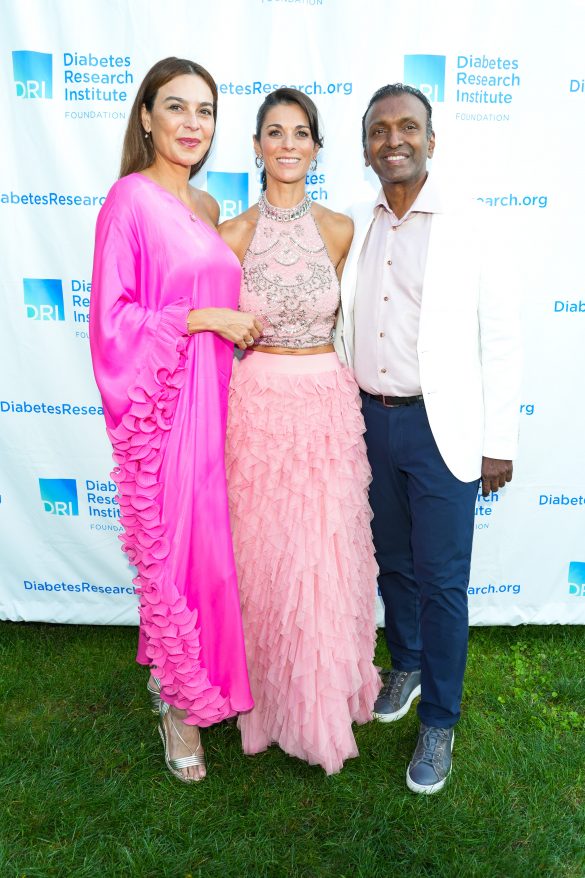 AUGUST 13: Evelyn Subramaniam, Patricia Silverstein and Sundar Subramaniam attend Diabetes Research Institute Foundation Hamptons Garden Gala on August 13, 2023. (Photo by Sean Zanni/PMC/PMC) *** Local Caption *** Evelyn Subramaniam;Patricia Silverstein;Sundar Subramaniam